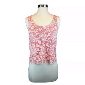 Topshop Sz 2 Pink & White Floral Lace Crop Top